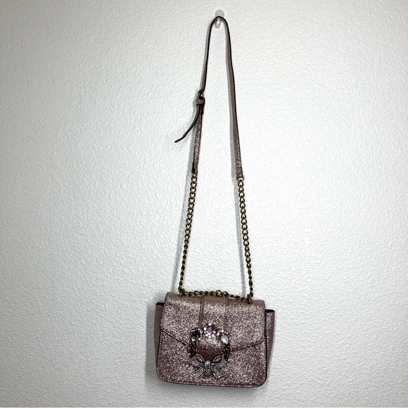 Aldo Glitter Shining Crossbody Bag Pink Silver Embellished Snap Closure 9x7" - Picture 2 of 16